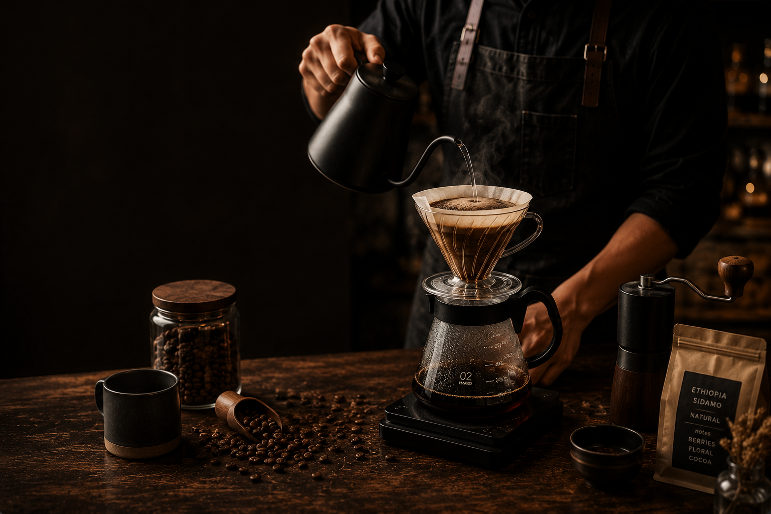 Coffeecient barista brewing V60 coffee